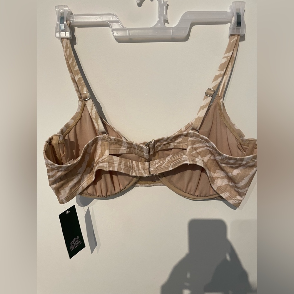 Wild Fable Women's Ribbed Underwire Bralette Bikini Top Tan Animal Print 20 NWT - Picture 2 of 4